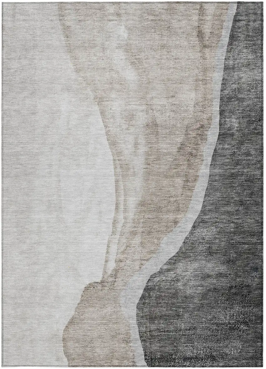 Charcoal Gray And Taupe Abstract Washable Indoor Outdoor Area Rug Photo 7