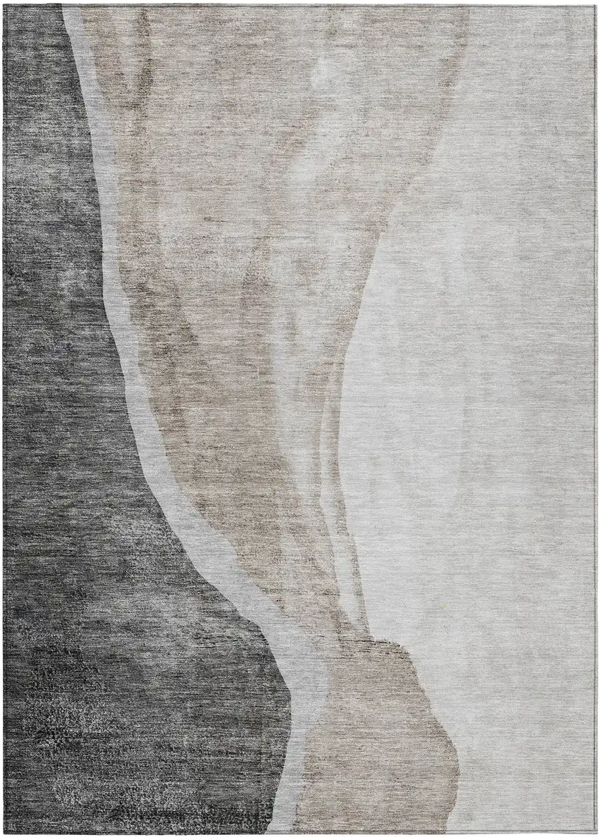 Charcoal Gray And Taupe Abstract Washable Indoor Outdoor Area Rug Photo 2