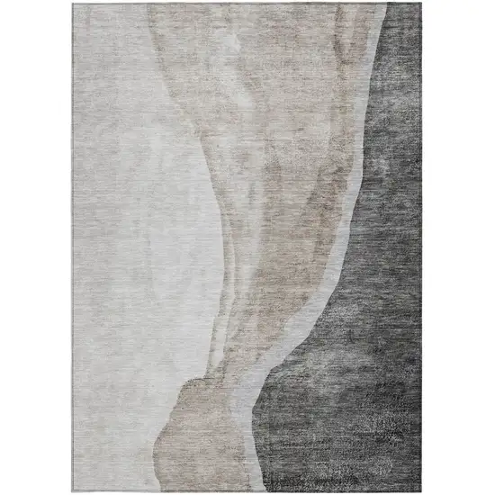 Charcoal Gray And Taupe Abstract Washable Indoor Outdoor Area Rug Photo 7