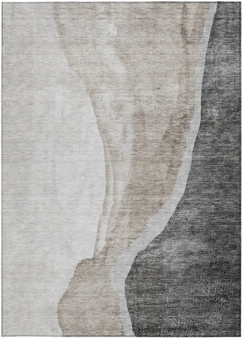 Charcoal Gray And Taupe Abstract Washable Indoor Outdoor Area Rug Photo 7