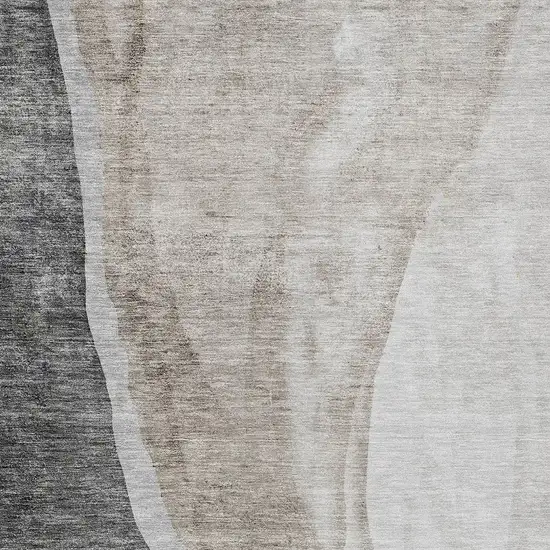 Charcoal Gray And Taupe Abstract Washable Indoor Outdoor Area Rug Photo 6