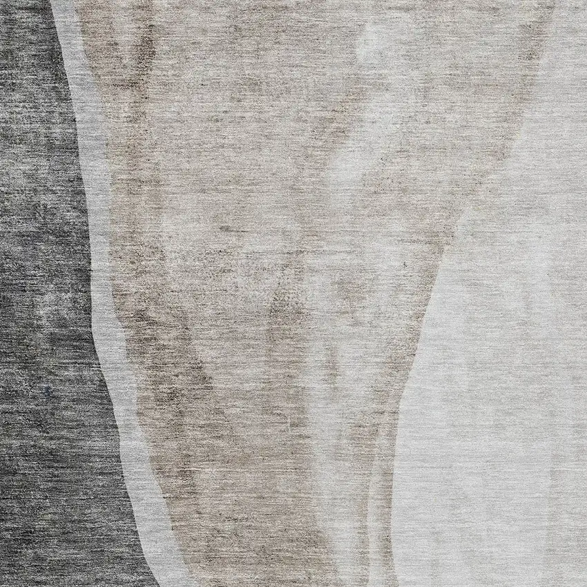 Charcoal Gray And Taupe Abstract Washable Indoor Outdoor Area Rug Photo 6