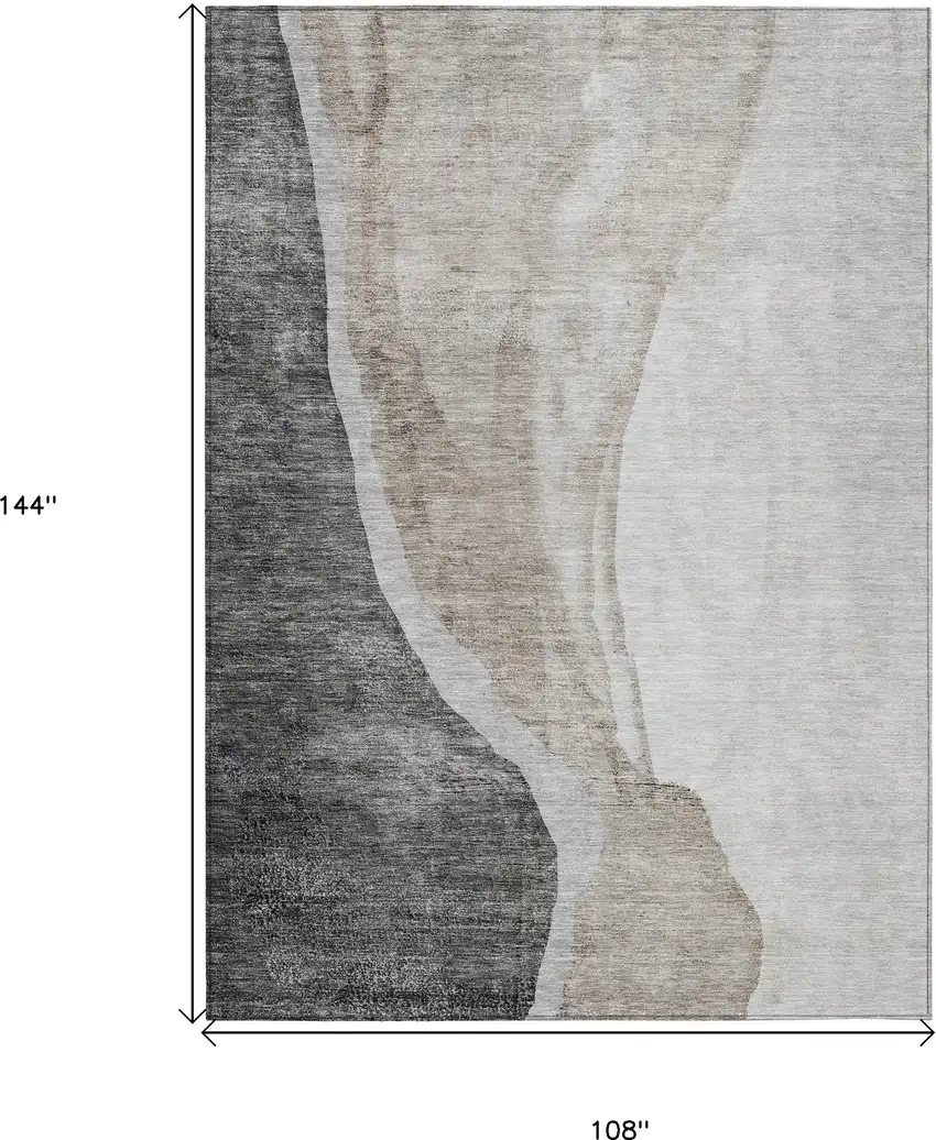 Charcoal Gray And Taupe Abstract Washable Indoor Outdoor Area Rug Photo 3