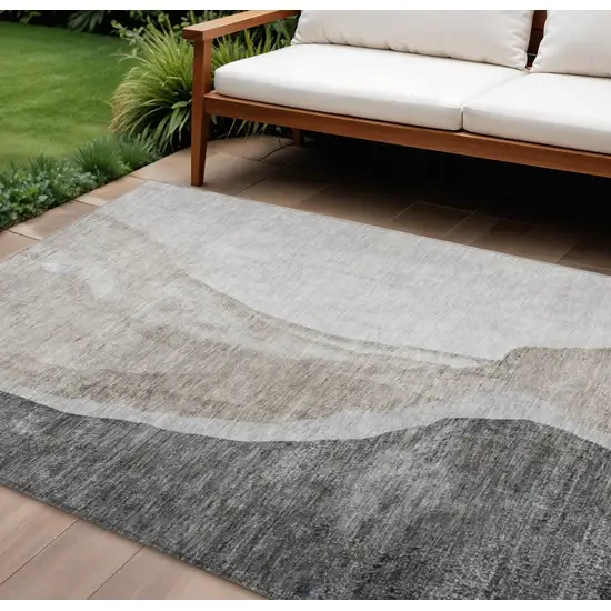 Charcoal Gray And Taupe Abstract Washable Indoor Outdoor Area Rug Photo 1
