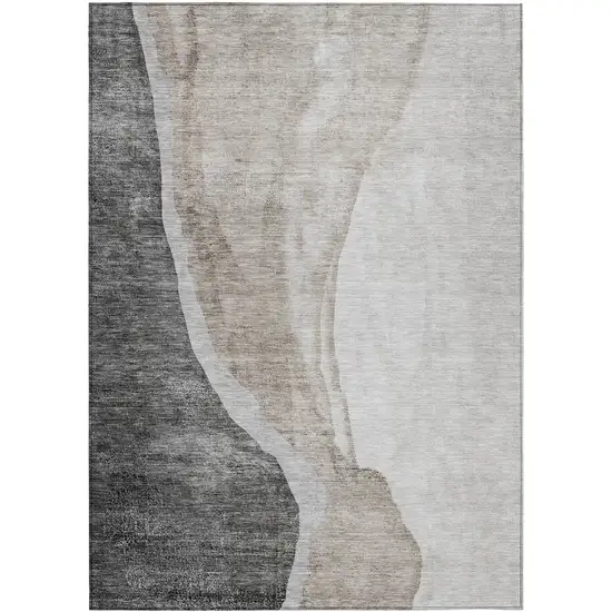 Charcoal Gray And Taupe Abstract Washable Indoor Outdoor Area Rug Photo 2