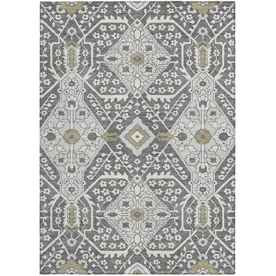 Charcoal Gray And Taupe Floral Washable Indoor Outdoor Area Rug Photo 8