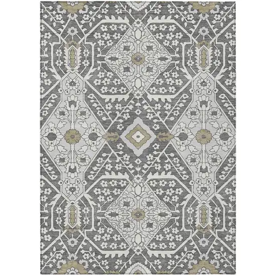 Charcoal Gray And Taupe Floral Washable Indoor Outdoor Area Rug Photo 2