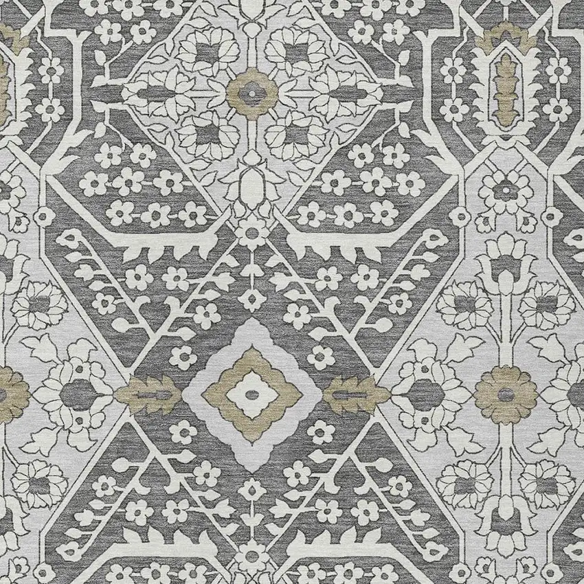 Charcoal Gray And Taupe Floral Washable Indoor Outdoor Area Rug Photo 6