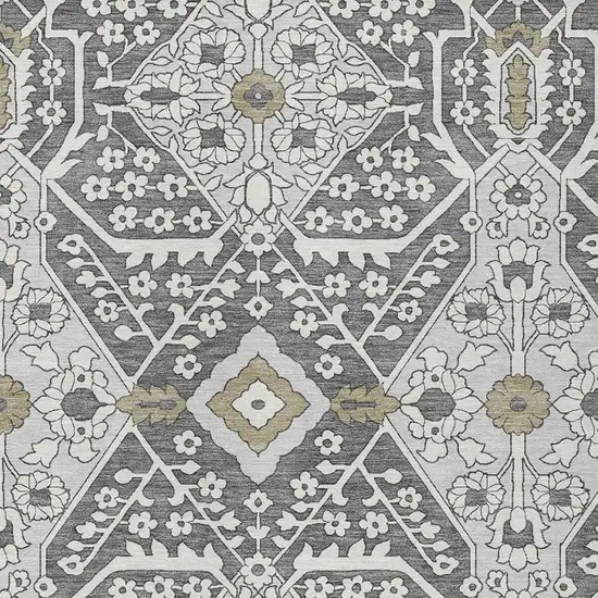 Charcoal Gray And Taupe Floral Washable Indoor Outdoor Area Rug Photo 6