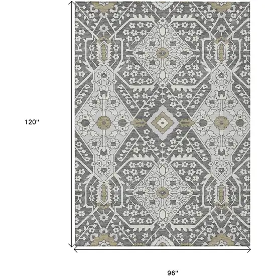 Charcoal Gray And Taupe Floral Washable Indoor Outdoor Area Rug Photo 3