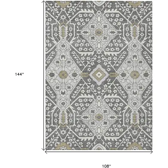 Charcoal Gray And Taupe Floral Washable Indoor Outdoor Area Rug Photo 3