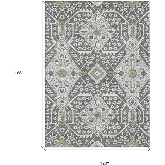 Charcoal Gray And Taupe Floral Washable Indoor Outdoor Area Rug Photo 3