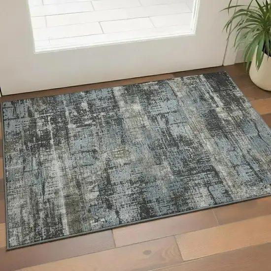 Charcoal Gray And Taupe Geometric Washable Area Rug With UV Protection Photo 2