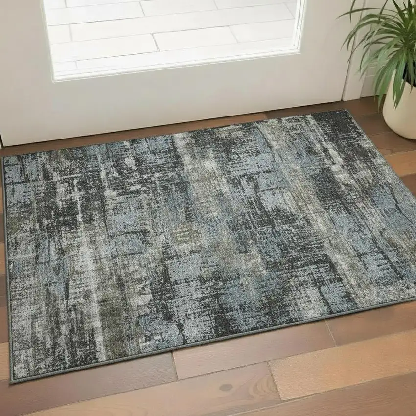 Charcoal Gray And Taupe Geometric Washable Area Rug With UV Protection Photo 2