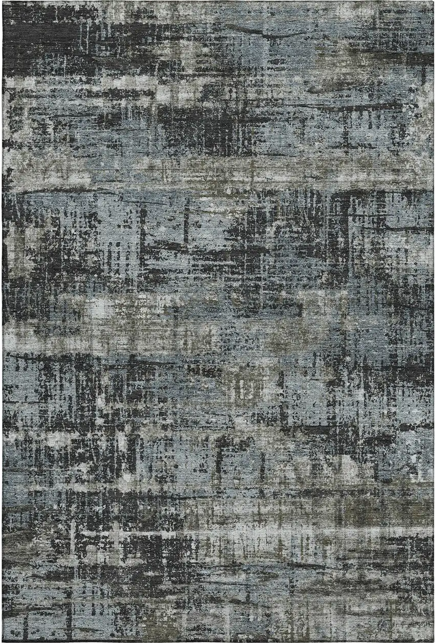 Charcoal Gray And Taupe Geometric Washable Area Rug With UV Protection Photo 1