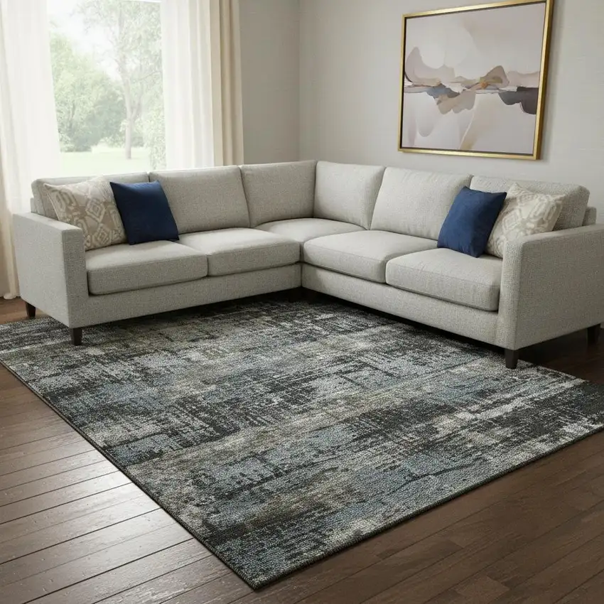 Charcoal Gray And Taupe Geometric Washable Area Rug With UV Protection Photo 2