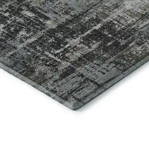 Photo of Charcoal Gray And Taupe Geometric Washable Area Rug With UV Protection