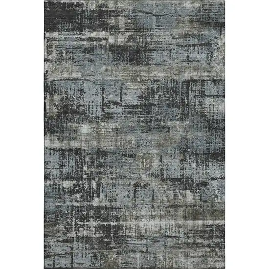 Charcoal Gray And Taupe Geometric Washable Area Rug With UV Protection Photo 1