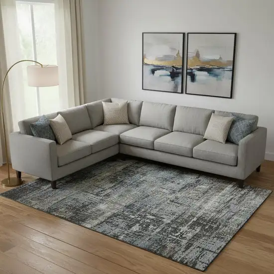 Charcoal Gray And Taupe Geometric Washable Area Rug With UV Protection Photo 2