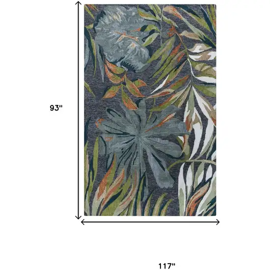 Charcoal Gray Green Orange Brown And Ivory Floral Hand Tufted Area Rug Photo 6