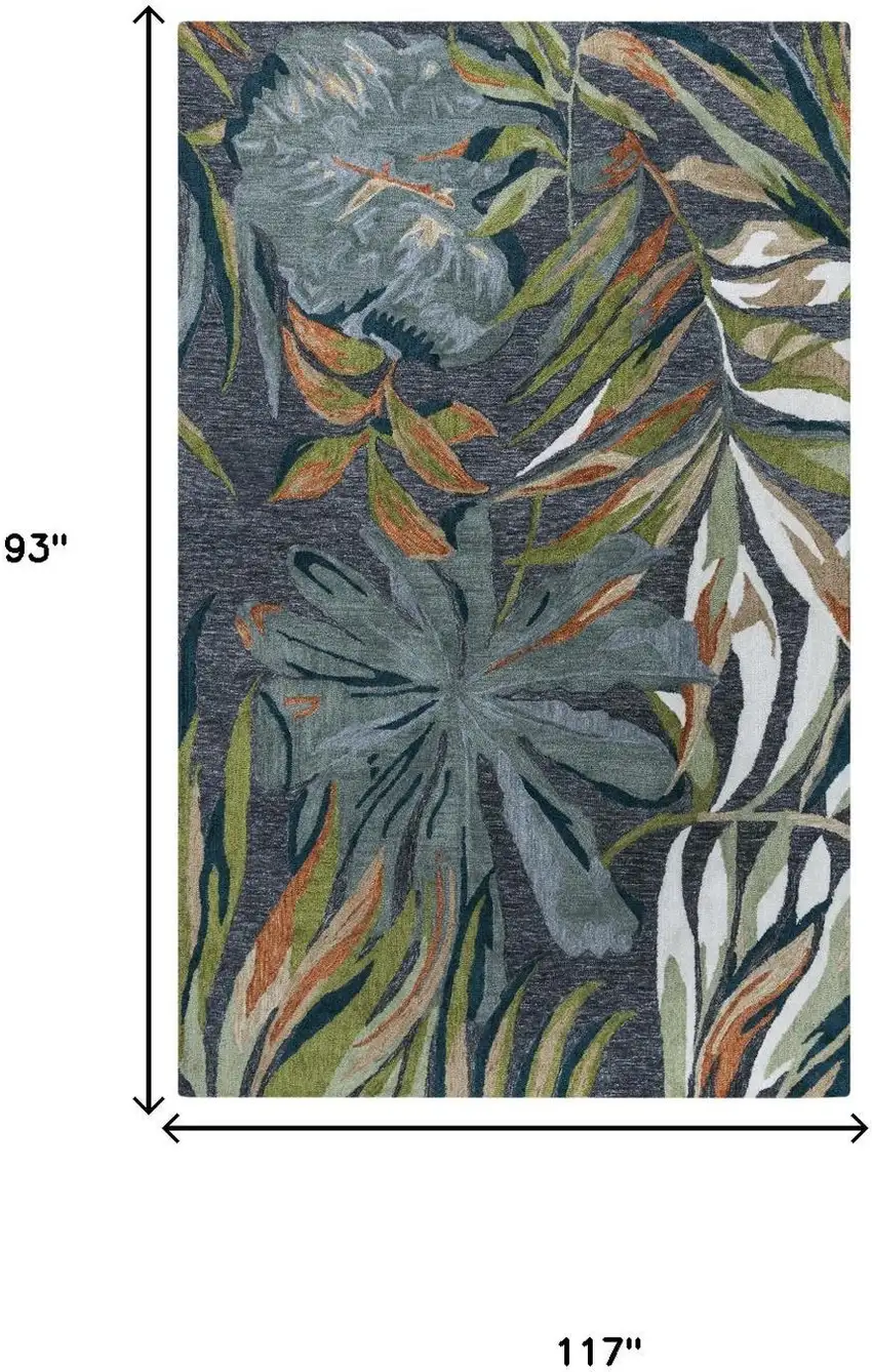 Charcoal Gray Green Orange Brown And Ivory Floral Hand Tufted Area Rug Photo 6