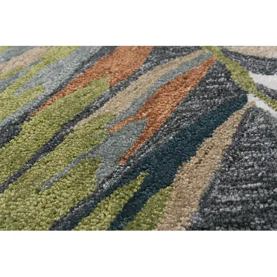Charcoal Gray Green Orange Brown And Ivory Floral Hand Tufted Area Rug Photo 3