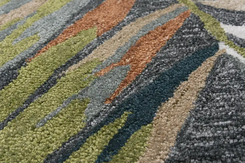 Charcoal Gray Green Orange Brown And Ivory Floral Hand Tufted Area Rug Photo 3