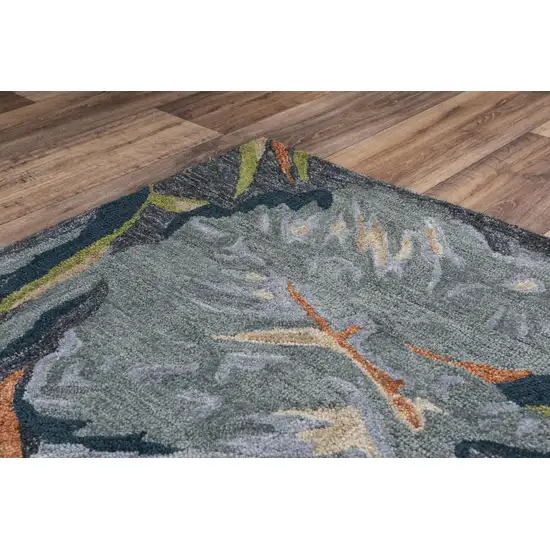 Charcoal Gray Green Orange Brown And Ivory Floral Hand Tufted Area Rug Photo 4