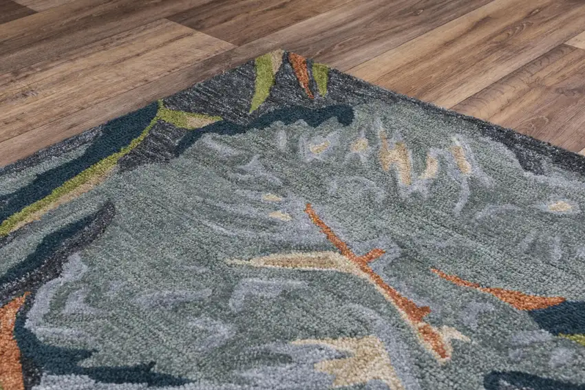 Charcoal Gray Green Orange Brown And Ivory Floral Hand Tufted Area Rug Photo 4
