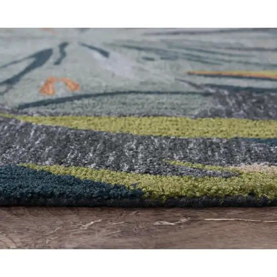 Charcoal Gray Green Orange Brown And Ivory Floral Hand Tufted Area Rug Photo 5
