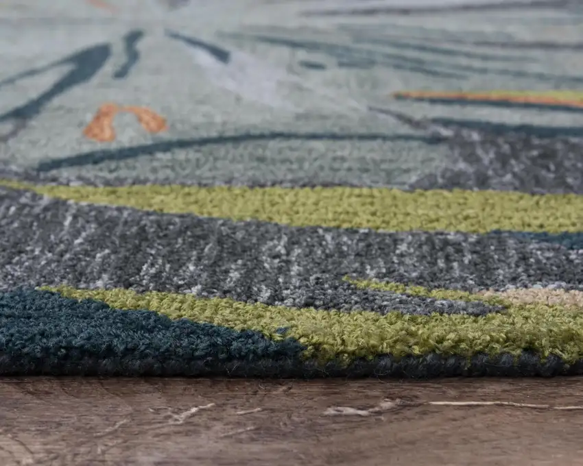 Charcoal Gray Green Orange Brown And Ivory Floral Hand Tufted Area Rug Photo 5