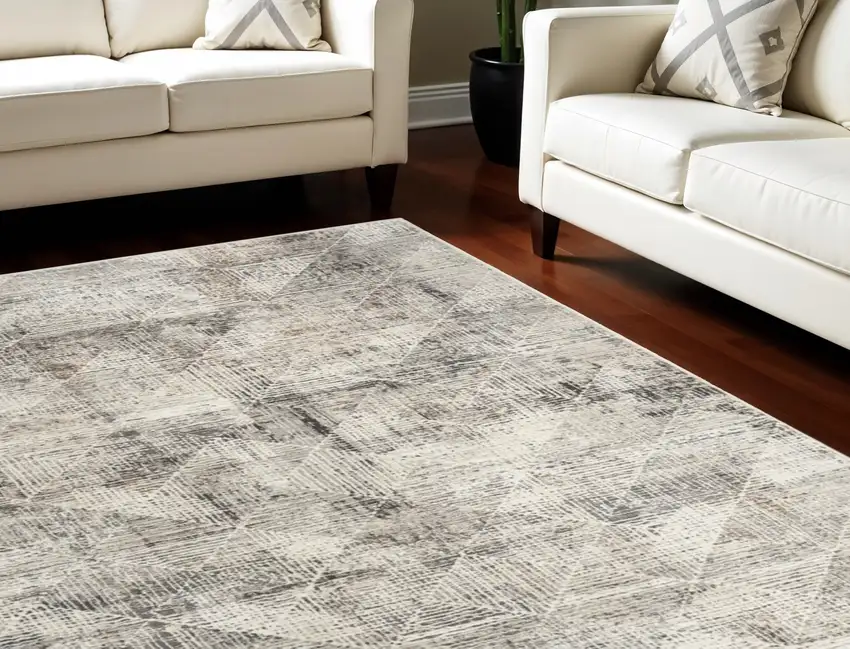 Charcoal Gray and Ivory Abstract Non Skid Area Rug Photo 1
