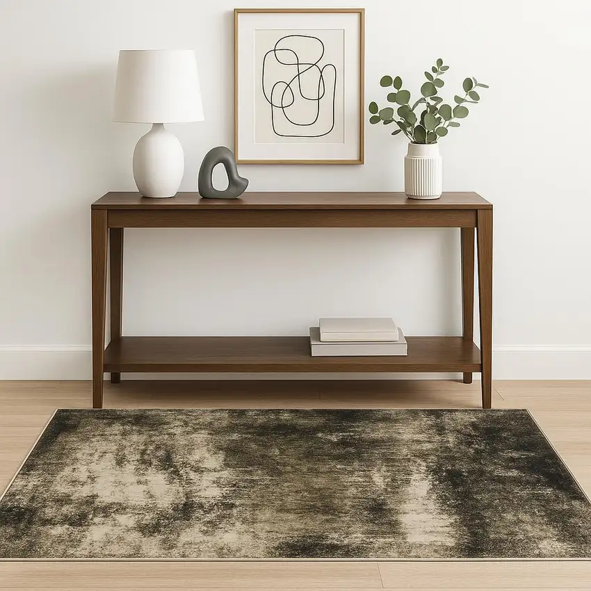 Charcoal Grey And Beige Abstract Power Loom Stain Resistant Area Rug Photo 1