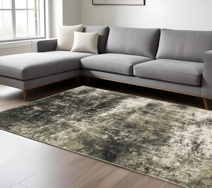 Gray and Ivory Abstract Power Loom Area Rug Photo 1