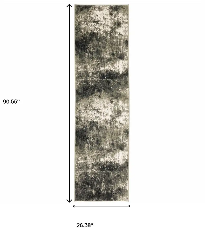 Charcoal Grey And Beige Abstract Power Loom Stain Resistant Runner Rug Photo 10