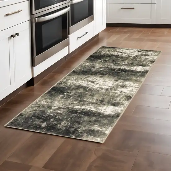 2' X 8' Charcoal Grey And Beige Abstract Power Loom Stain Resistant Runner Rug Photo 1