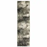 Photo of Charcoal Grey And Beige Abstract Power Loom Stain Resistant Runner Rug