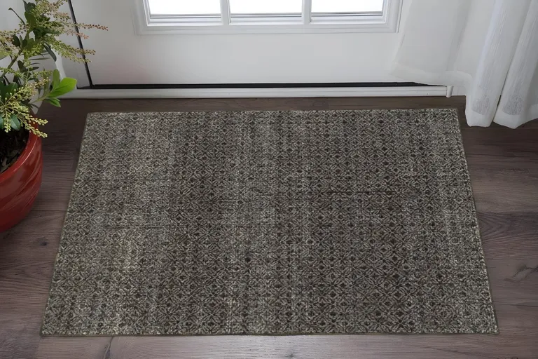 Charcoal Grey And Brown Geometric Power Loom Stain Resistant Area Rug Photo 5