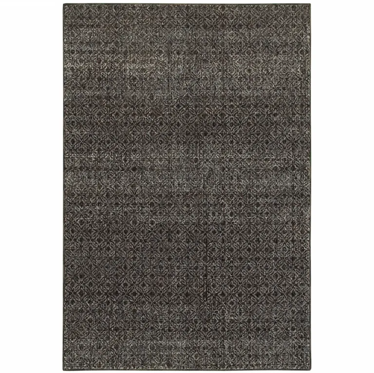 Charcoal Grey And Brown Geometric Power Loom Stain Resistant Area Rug Photo 2