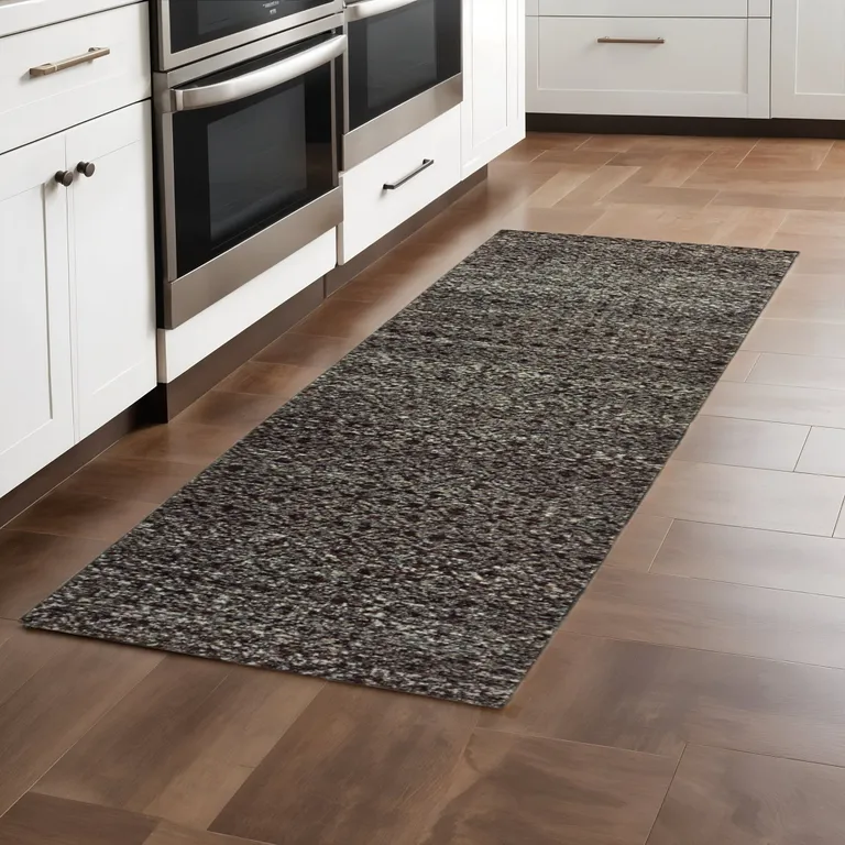 Charcoal Grey And Brown Geometric Power Loom Stain Resistant Runner Rug Photo 5