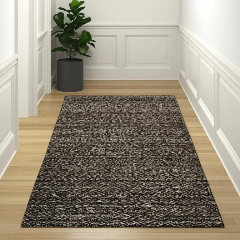 Charcoal Grey And Brown Geometric Power Loom Stain Resistant Runner Rug Photo 5
