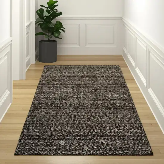 12' Charcoal Gray And Brown Geometric Runner Rug Photo 1