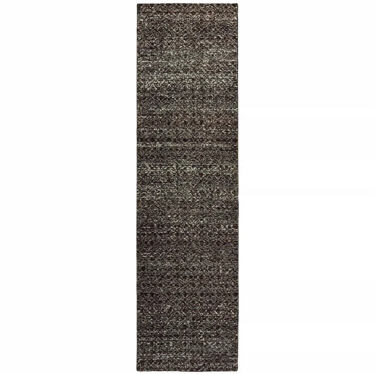 Charcoal Grey And Brown Geometric Power Loom Stain Resistant Runner Rug Photo 1