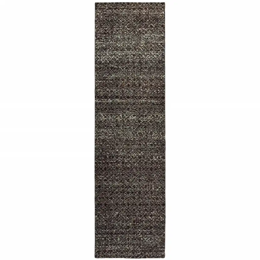 Charcoal Grey And Brown Geometric Power Loom Stain Resistant Runner Rug Photo 1