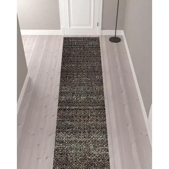 Charcoal Grey And Brown Geometric Power Loom Stain Resistant Runner Rug Photo 2