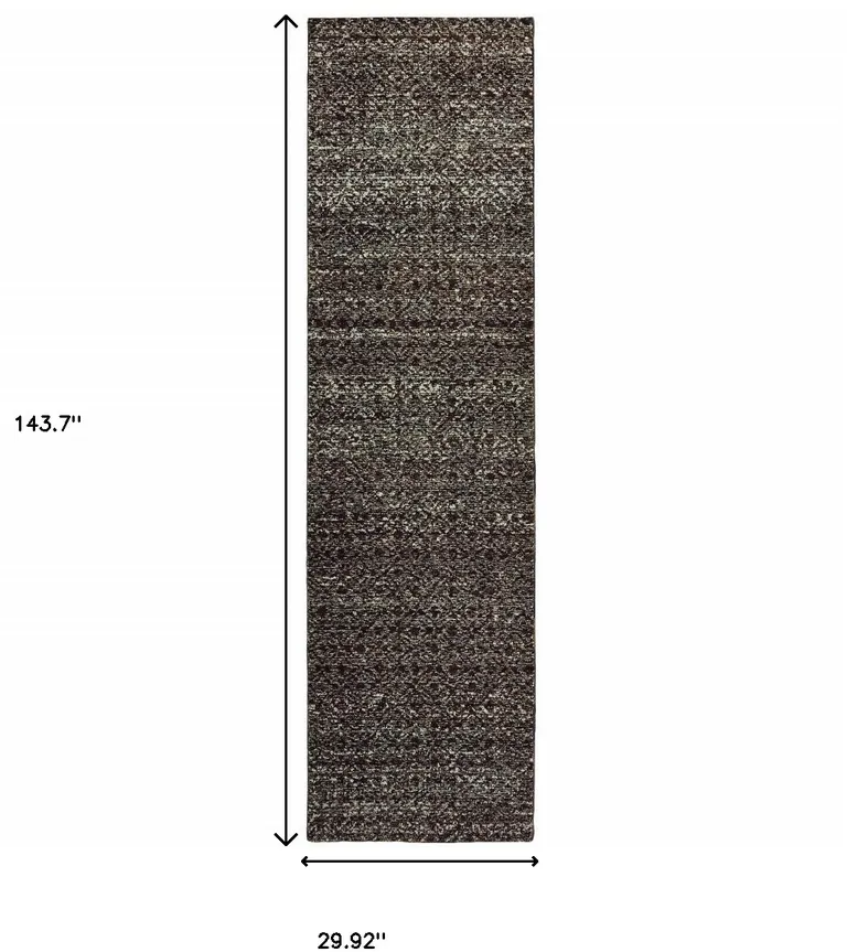 Charcoal Grey And Brown Geometric Power Loom Stain Resistant Runner Rug Photo 5