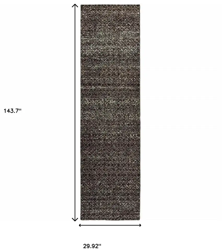 Charcoal Grey And Brown Geometric Power Loom Stain Resistant Runner Rug Photo 5