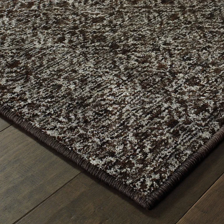 Charcoal Grey And Brown Geometric Power Loom Stain Resistant Runner Rug Photo 4