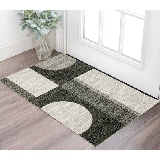 Gray and Ivory Geometric Power Loom Area Rug Photo 1