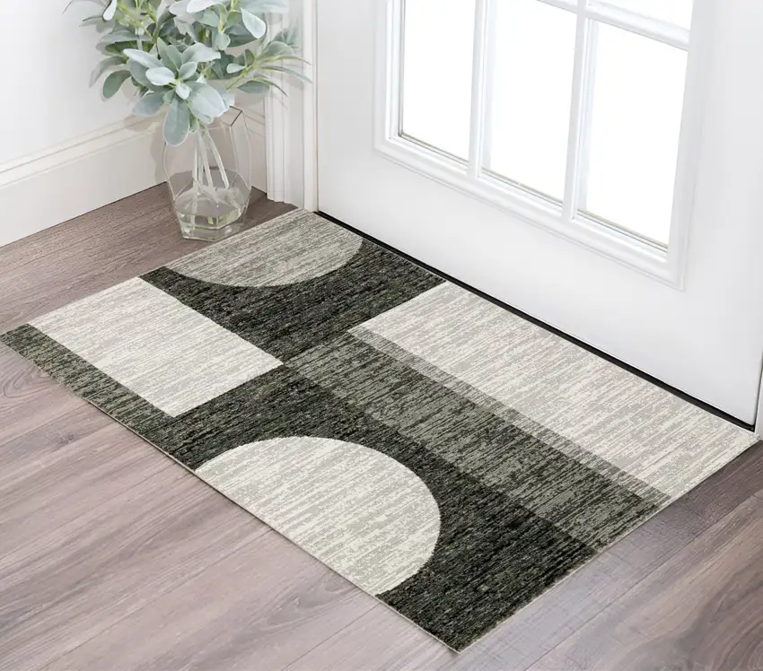 Gray and Ivory Geometric Power Loom Area Rug Photo 1